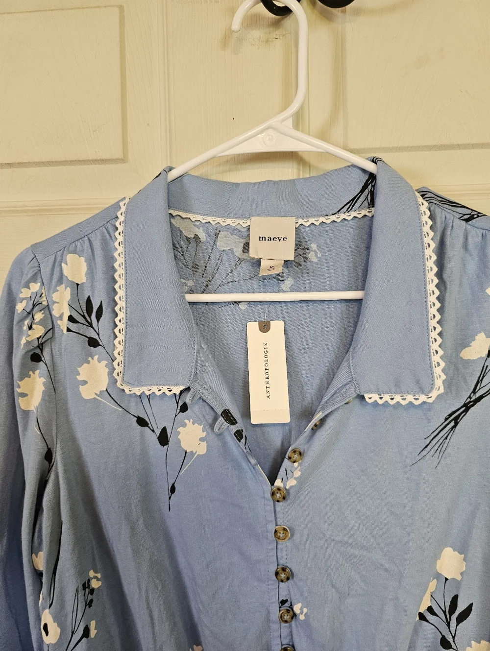Maeve Anthropologie Smoked Floral Button Down Collared Blouse Top - Picture 4 of 7